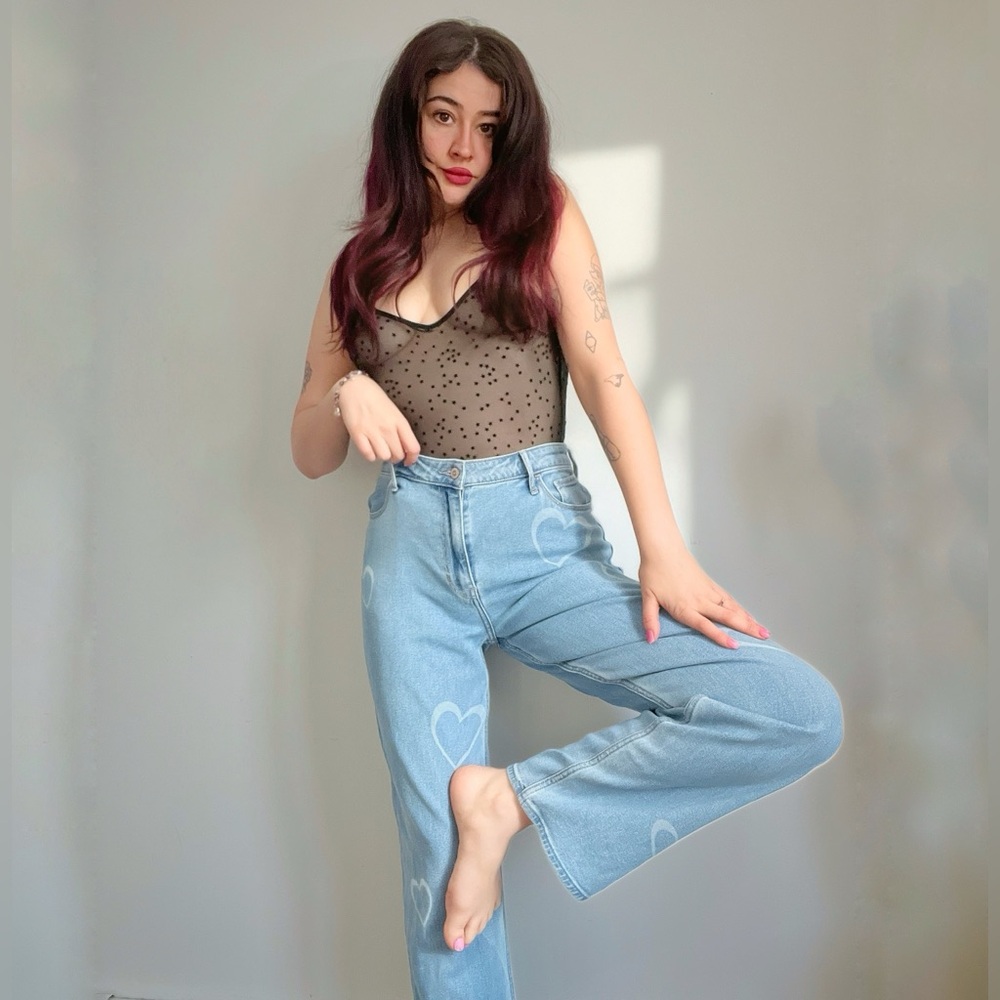 Adorable Heart Print Wide Jeans